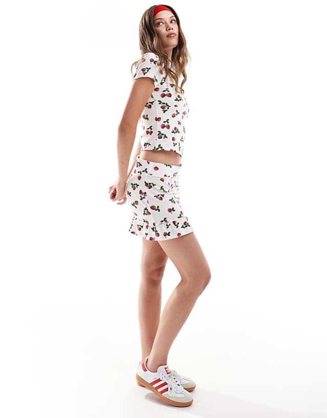asos ASOS DESIGN frill hem mini skirt co-ord in strawberry print