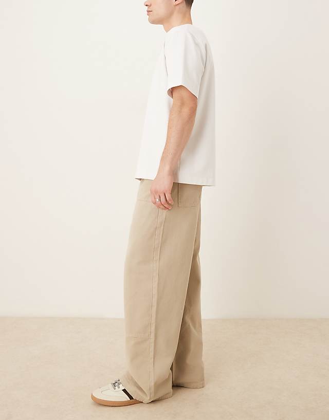 Asos ASOS DESIGN Garment Dye Super Baggy Carpenter Jeans In Beige