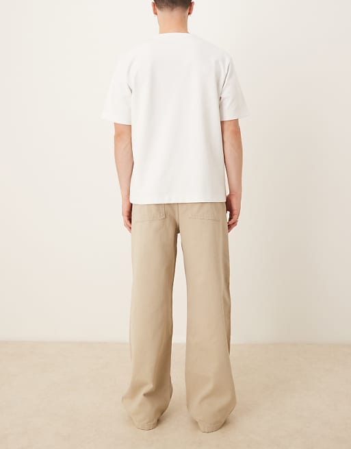 Asos ASOS DESIGN Garment Dye Super Baggy Carpenter Jeans In Beige