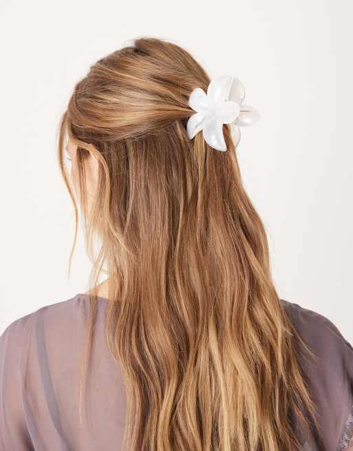 Asos ASOS DESIGN Hair Claw With Hibiscus Design In White