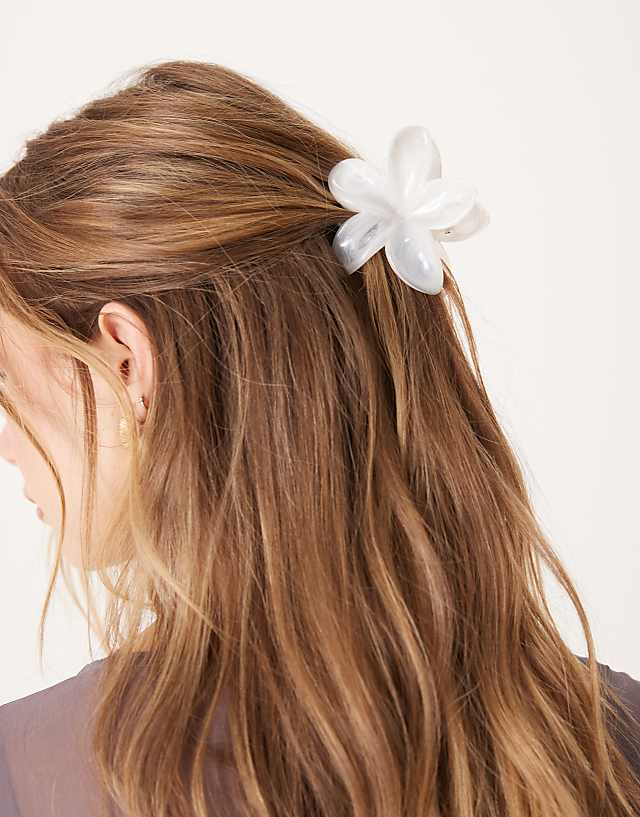 asos ASOS DESIGN hair claw with hibiscus design in white