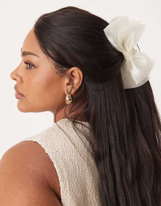 asos ASOS DESIGN hair claw with organza fabric bow detail in white