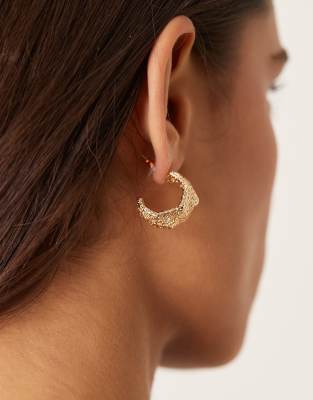 Asos ASOS DESIGN Half Hoop Earrings In Textured Abstract Design In Gold Tone