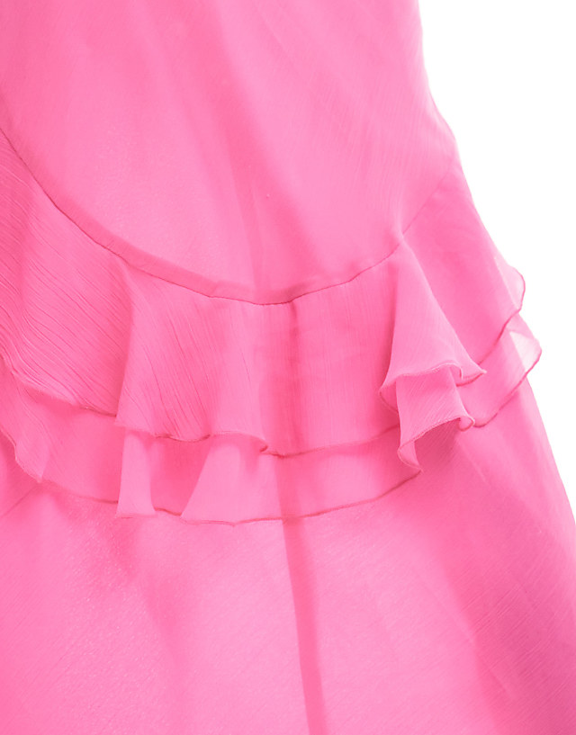 Asos ASOS DESIGN Halter Maxi Dress With Ruffle Detail And High Low Hem In Pink