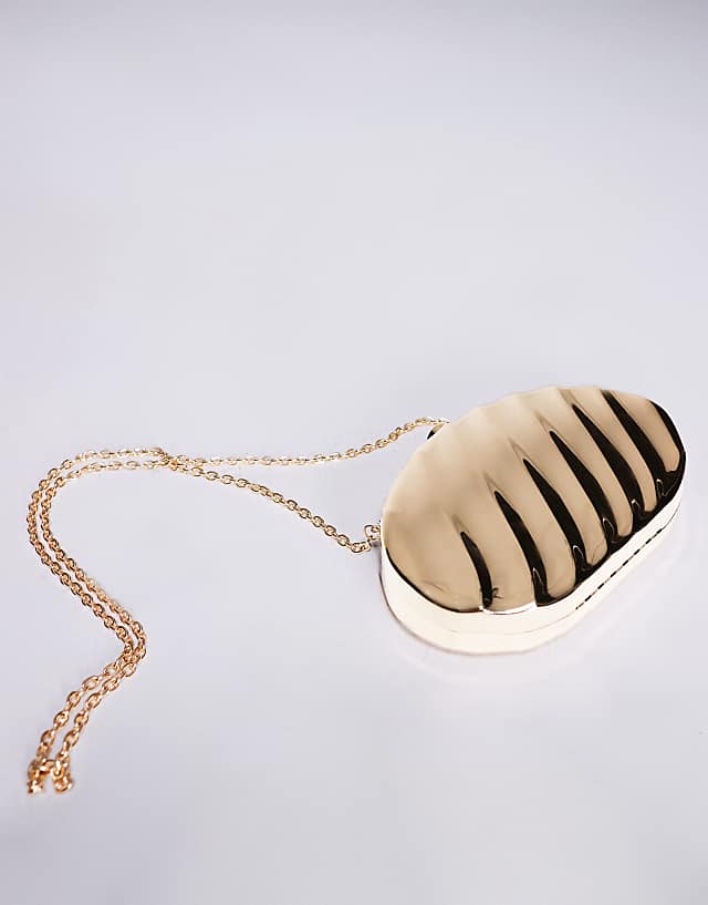 Asos ASOS DESIGN Hardcase Clutch With Wave Pattern In Gold