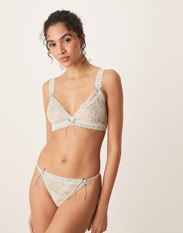asos ASOS DESIGN Harlow ribbon slot lingerie in sage green