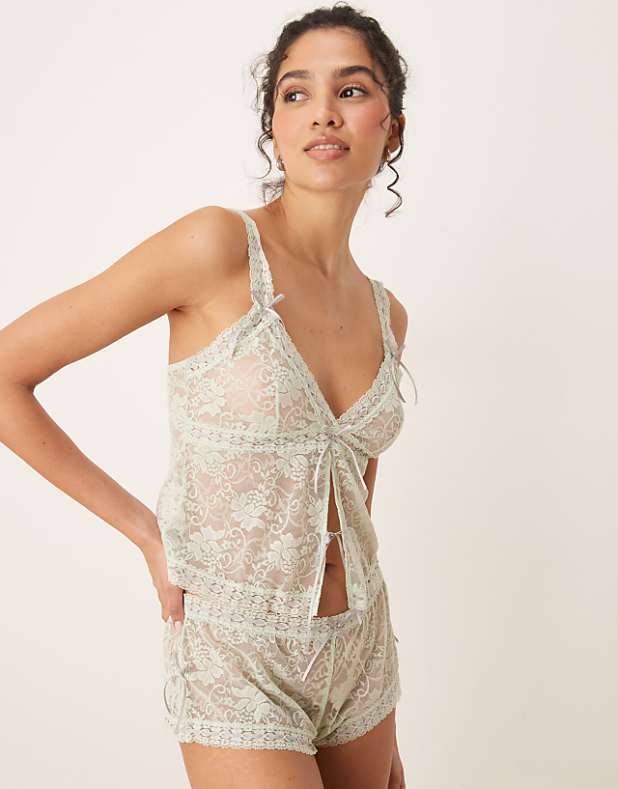 Asos ASOS DESIGN Harlow Ribbon Slot Lingerie In Sage Green