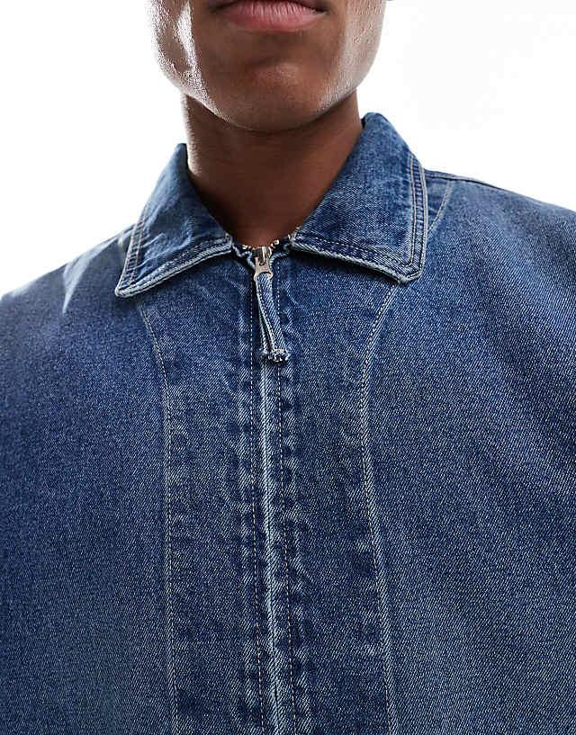 Asos ASOS DESIGN Harrington Jacket In Mid Wash Blue