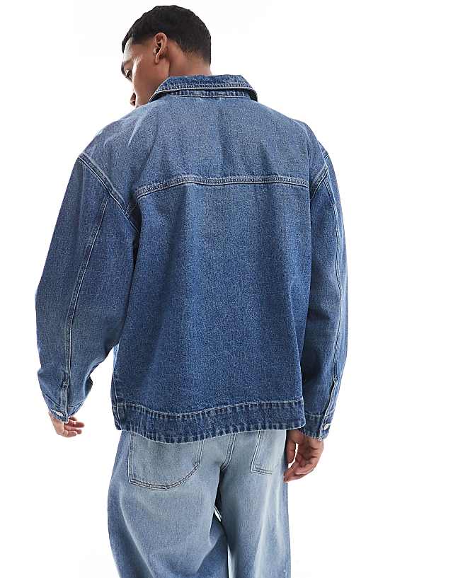 Asos ASOS DESIGN Harrington Jacket In Mid Wash Blue