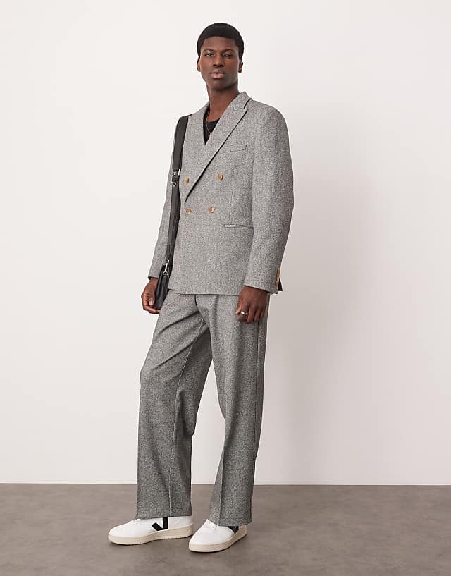asos ASOS DESIGN heavy weight double breasted slim suit in grey