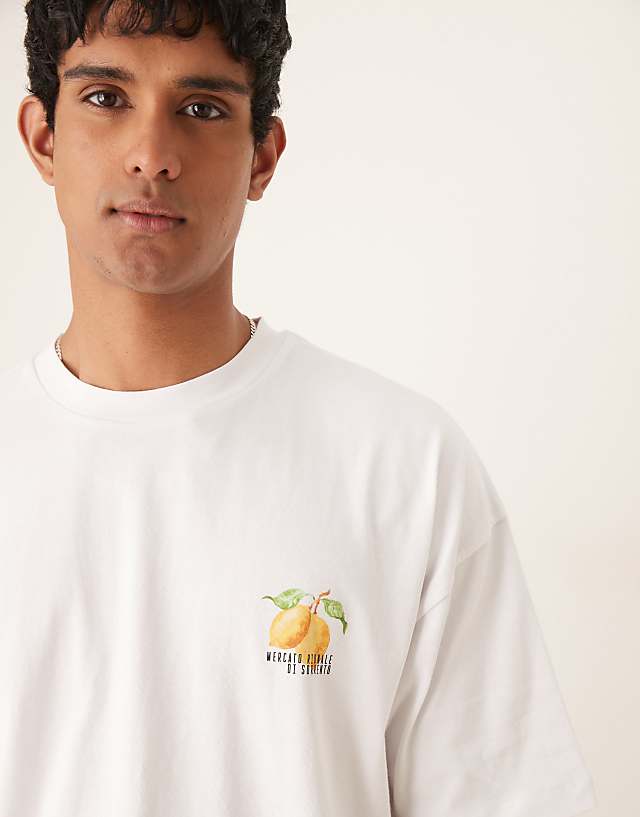 Asos ASOS DESIGN Heavyweight 240g Oversized T-shirt With Lemon Print In White