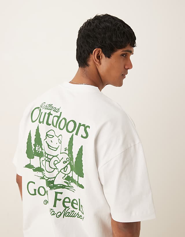 Asos ASOS DESIGN Heavyweight 240g Oversized T-shirt With Outdoors Print In White