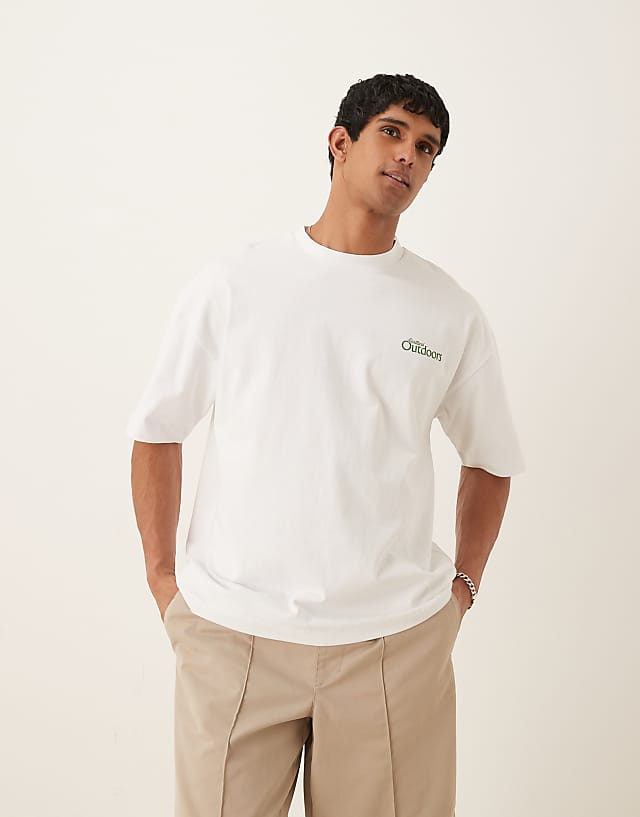Asos ASOS DESIGN Heavyweight 240g Oversized T-shirt With Outdoors Print In White