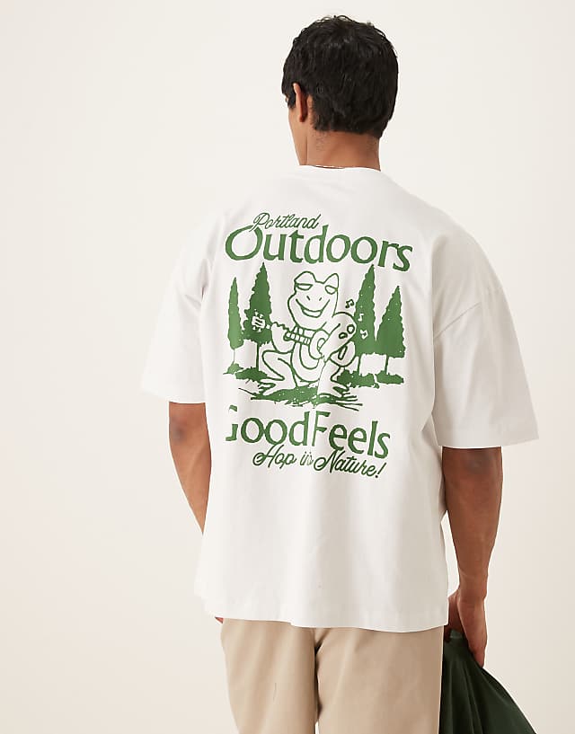 asos ASOS DESIGN heavyweight 240g oversized t-shirt with outdoors print in white