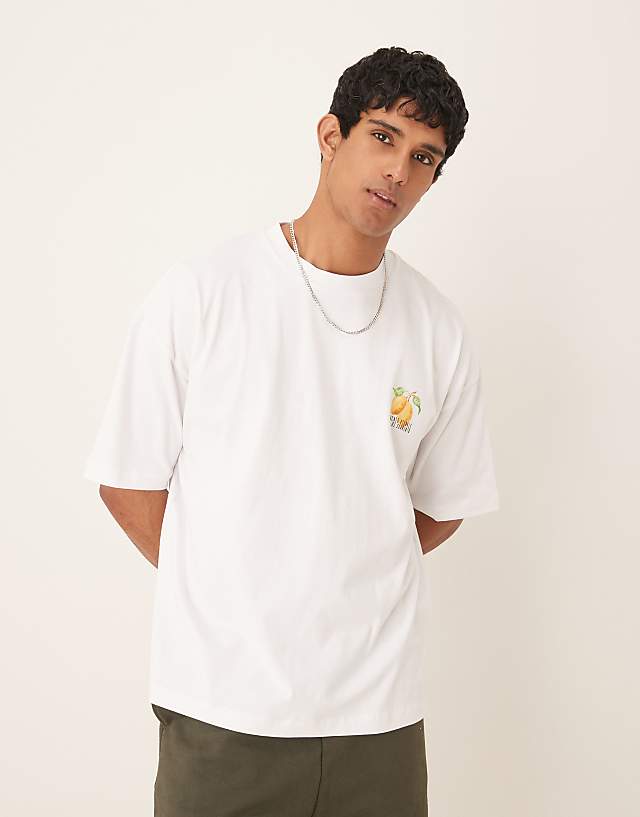 asos ASOS DESIGN heavyweight 240g oversized t-shirt with lemon print in white