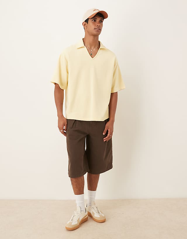 Asos ASOS DESIGN Heavyweight 300gsm Loopback Notch Neck Polo In Beige