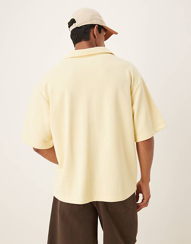 Asos ASOS DESIGN Heavyweight 300gsm Loopback Notch Neck Polo In Beige