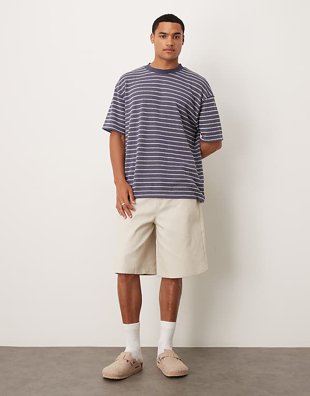 Asos ASOS DESIGN Heavyweight Boxy Oversized T-shirt In Navy And White Textured Stripe
