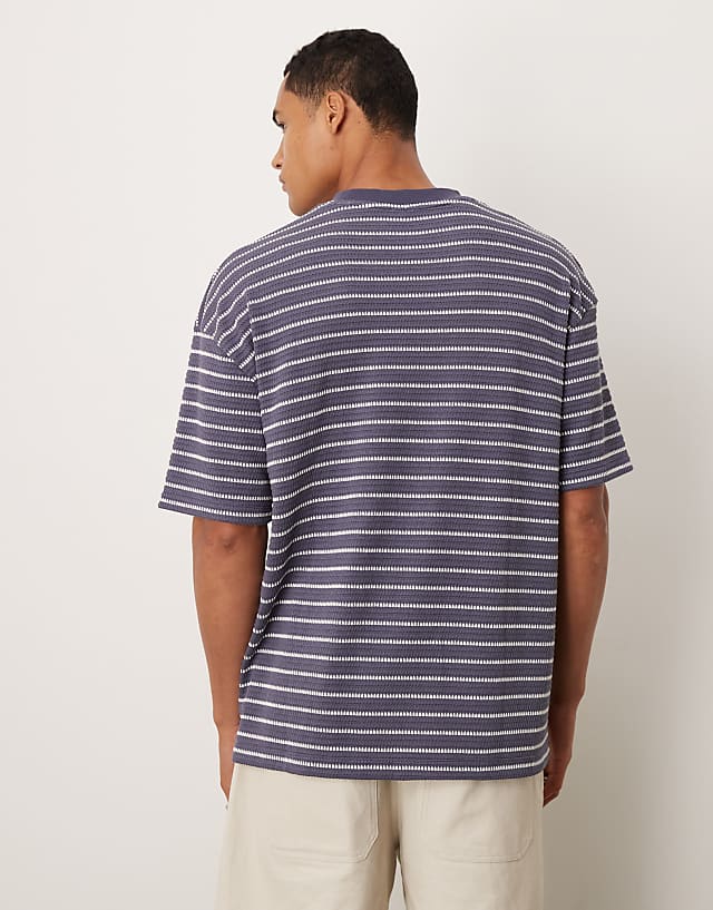 Asos ASOS DESIGN Heavyweight Boxy Oversized T-shirt In Navy And White Textured Stripe