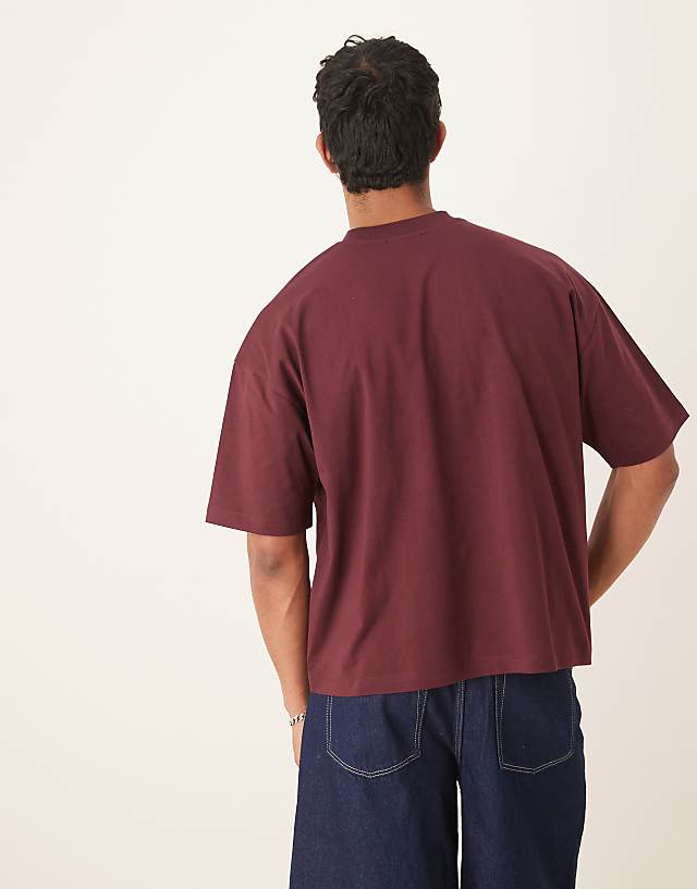 Asos ASOS DESIGN Heavyweight Boxy Oversized T-shirt With Print In Burgundy