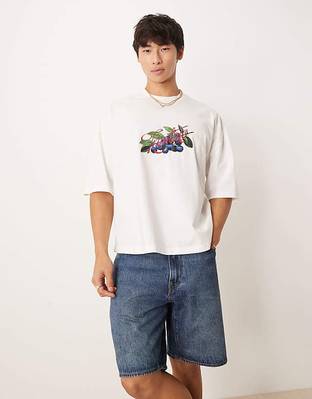 Asos ASOS DESIGN Heavyweight Boxy Oversized T-shirt With Fruit Print In Off White