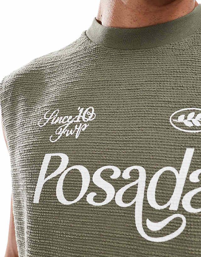 Asos ASOS DESIGN Heavyweight Co-ord Boxy Oversized Tank With Text Graphic In Khaki Texture
