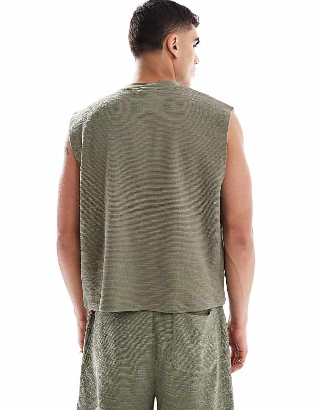 Asos ASOS DESIGN Heavyweight Co-ord Boxy Oversized Tank With Text Graphic In Khaki Texture