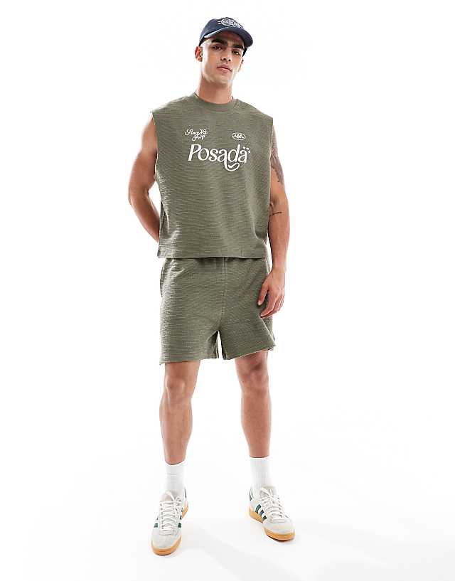 Asos ASOS DESIGN Heavyweight Co-ord Boxy Oversized Tank With Text Graphic In Khaki Texture
