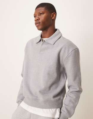 Asos ASOS DESIGN Heavyweight Co-ord Oversized Polo Sweatshirt And Jort In Grey Marl