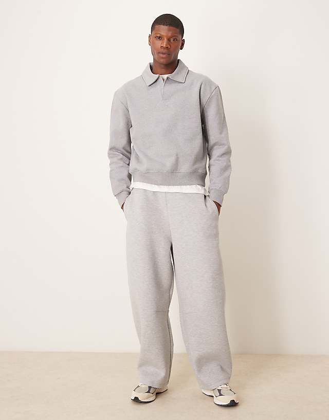 asos ASOS DESIGN heavyweight co-ord oversized polo sweatshirt and jort in grey marl