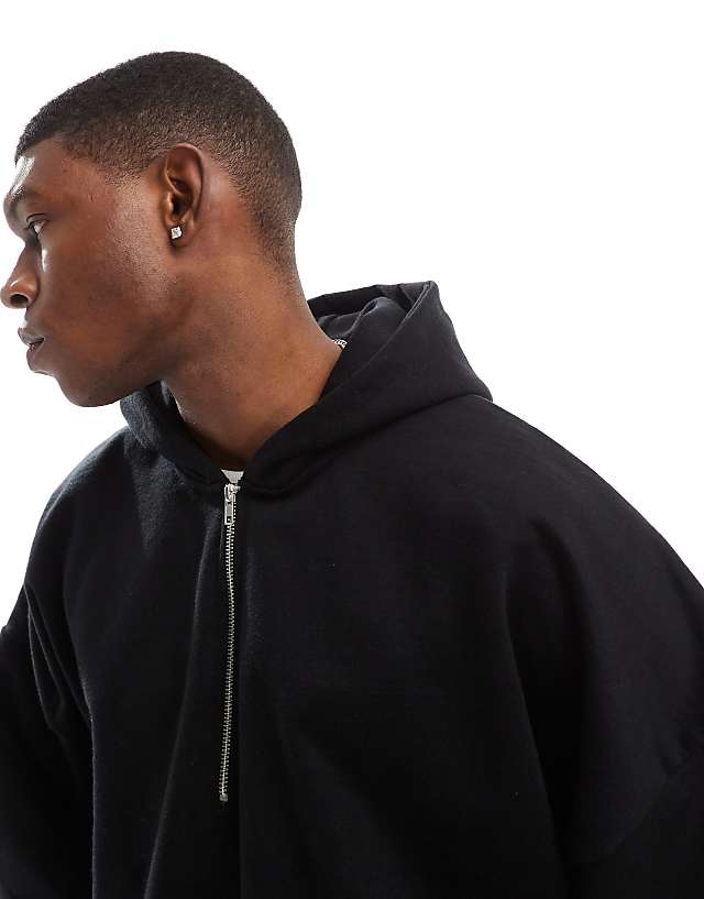 Asos ASOS DESIGN Heavyweight Extreme Oversized Cropped Hoodie With Half Zip Design In Black