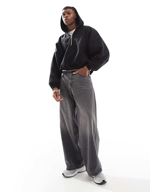 Asos ASOS DESIGN Heavyweight Extreme Oversized Cropped Hoodie With Half Zip Design In Black