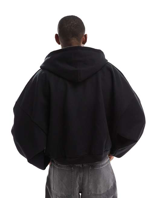 Asos ASOS DESIGN Heavyweight Extreme Oversized Cropped Hoodie With Half Zip Design In Black