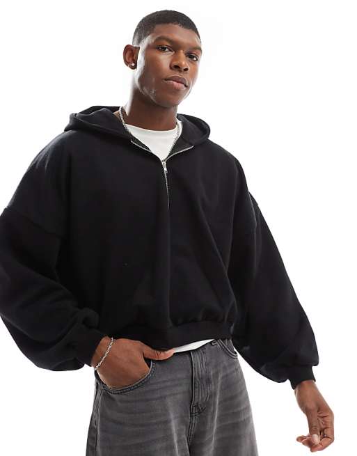 asos ASOS DESIGN heavyweight extreme oversized cropped hoodie with half zip design in black