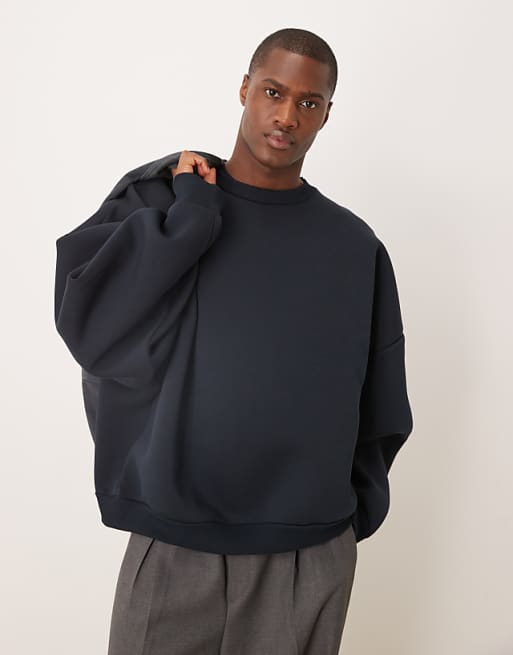 asos ASOS DESIGN heavyweight extreme oversized scuba sweatshirt navy