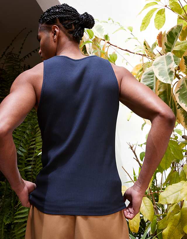 Asos ASOS DESIGN Heavyweight Muscle Rib Square Neck Vest In Navy