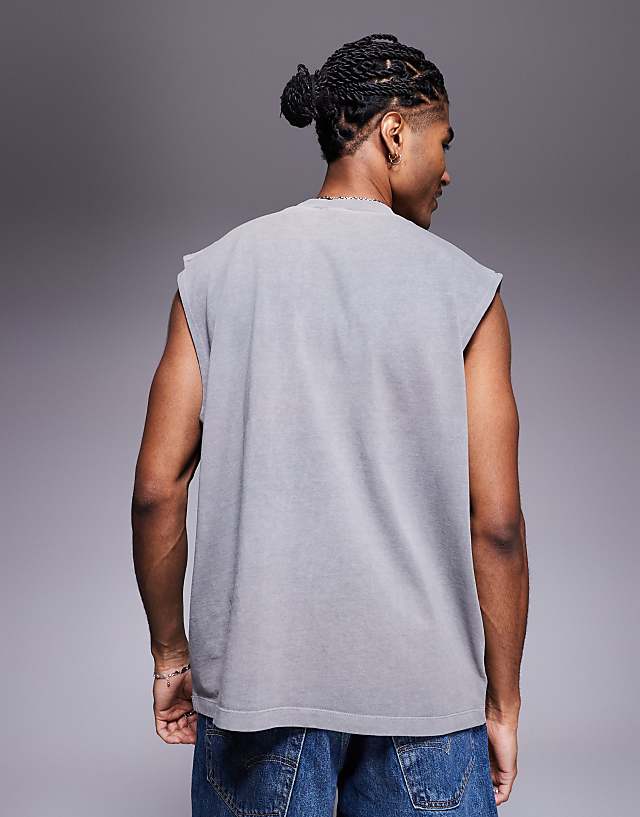 Asos ASOS DESIGN Heavyweight Oversized Acid Wash Vest In Grey