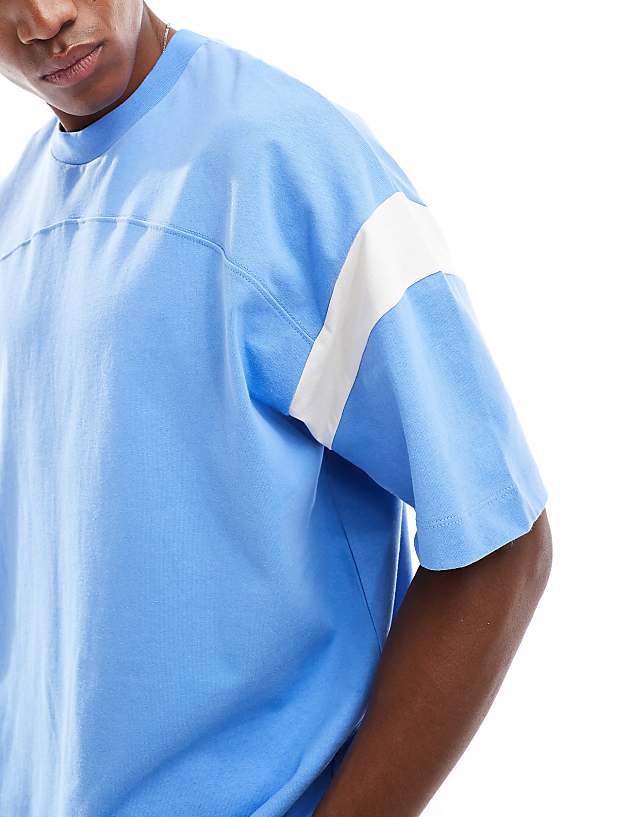 Asos ASOS DESIGN Heavyweight Oversized Boxy Contrast Panel T-shirt In Blue
