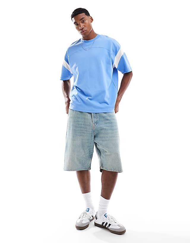Asos ASOS DESIGN Heavyweight Oversized Boxy Contrast Panel T-shirt In Blue