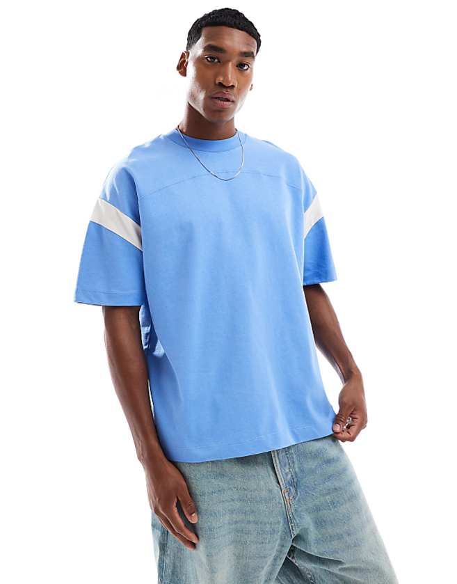 asos ASOS DESIGN heavyweight oversized boxy contrast panel t-shirt in blue