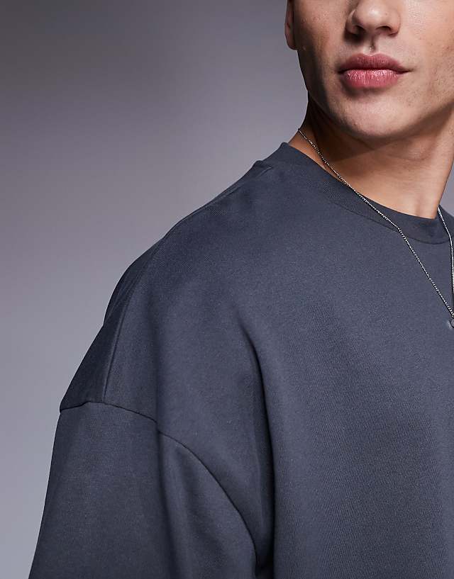 Asos ASOS DESIGN Heavyweight Oversized Boxy Drop Shoulder T-shirt In Charcoal