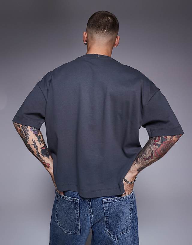 Asos ASOS DESIGN Heavyweight Oversized Boxy Drop Shoulder T-shirt In Charcoal