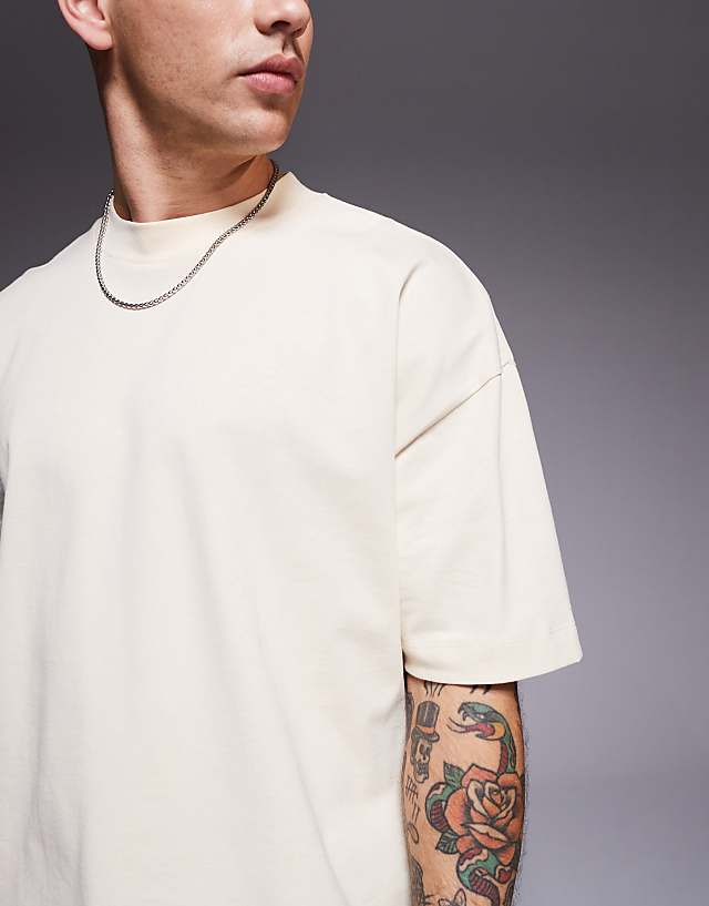 Asos ASOS DESIGN Heavyweight Oversized Boxy Drop Shoulder T-shirt In Cream