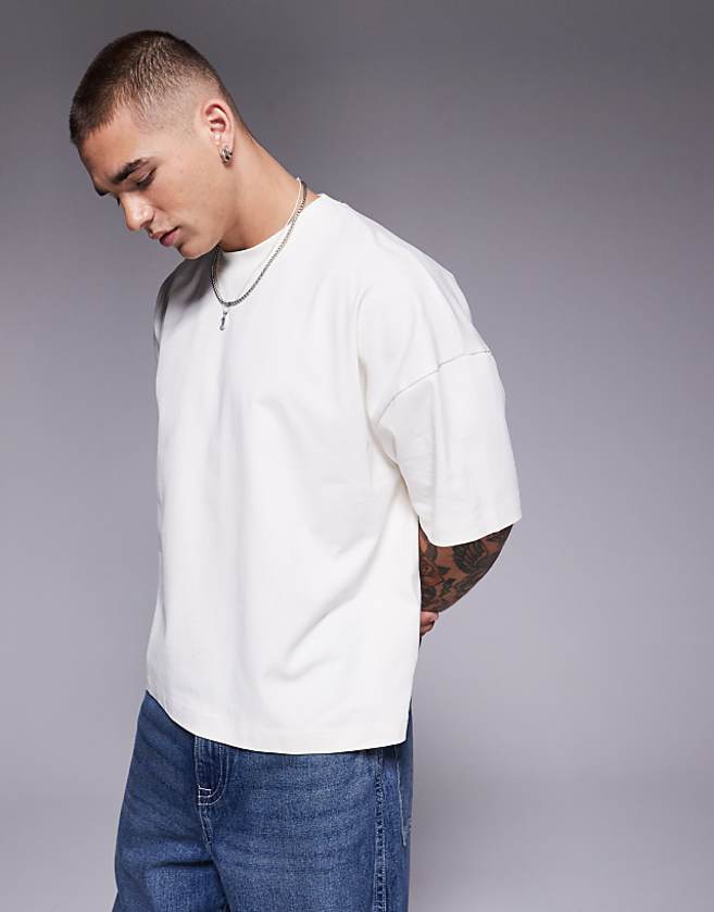 asos ASOS DESIGN heavyweight oversized boxy drop shoulder t-shirt in cream