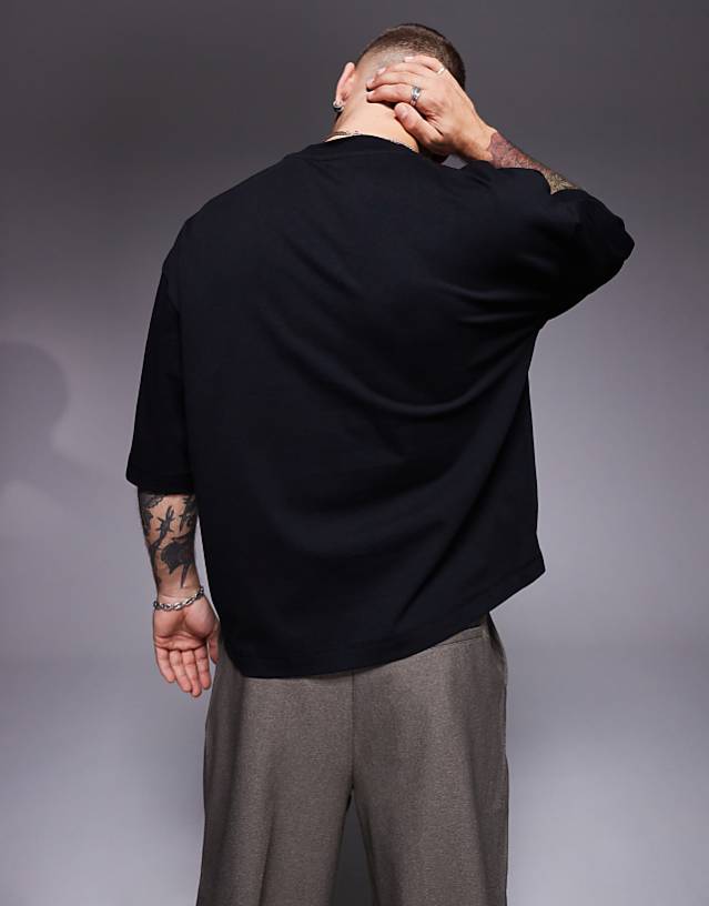Asos ASOS DESIGN Heavyweight Oversized Boxy Half Sleeve T-shirt In Black