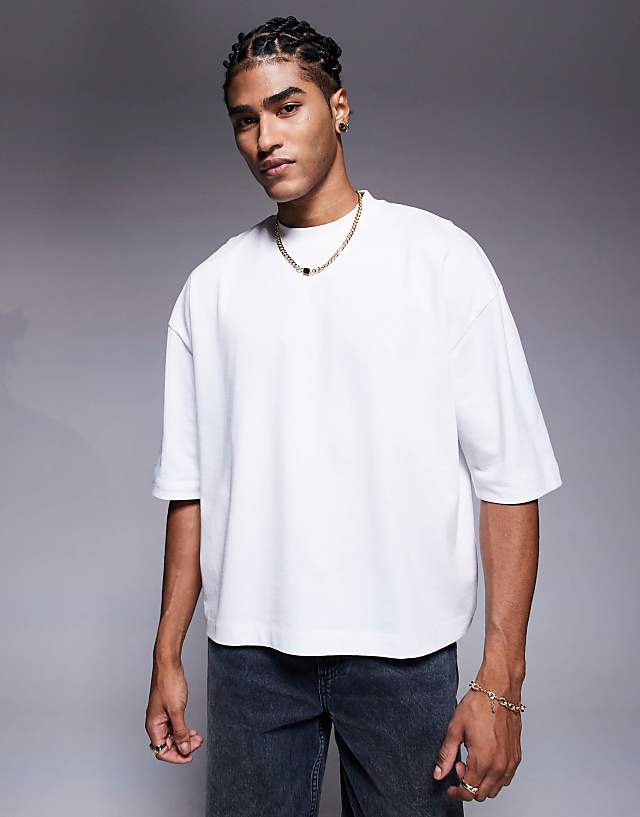 asos ASOS DESIGN heavyweight oversized boxy half sleeve t-shirt in white