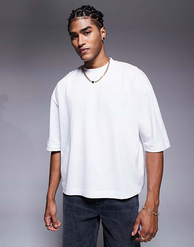 asos ASOS DESIGN heavyweight oversized boxy half sleeve t-shirt in white
