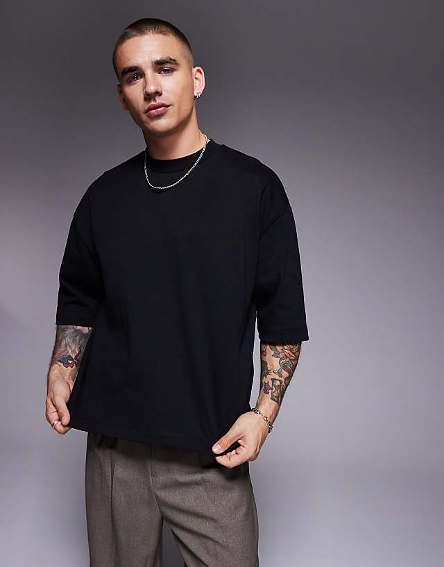 asos ASOS DESIGN heavyweight oversized boxy half sleeve t-shirt in black