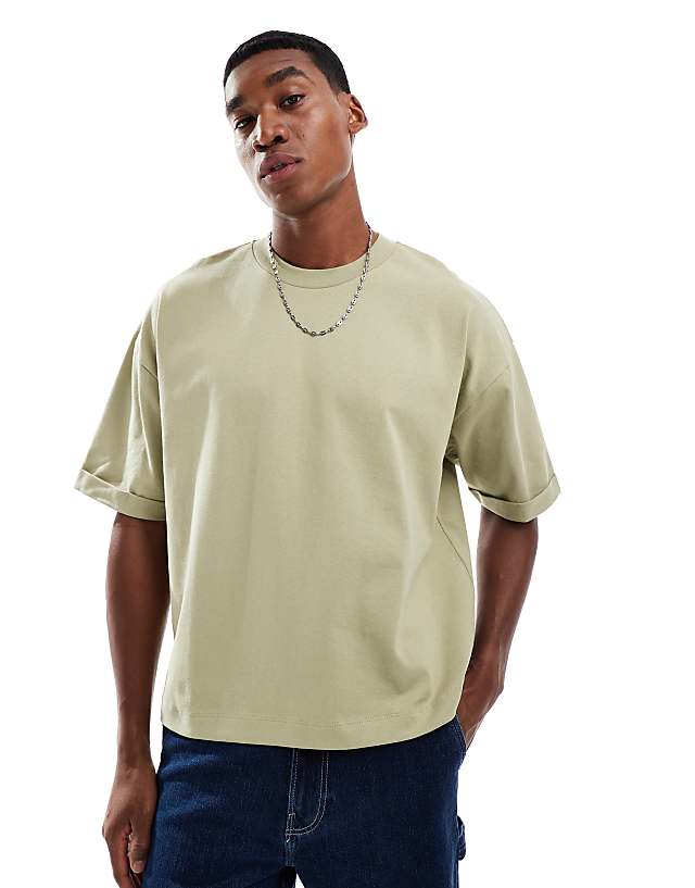 asos ASOS DESIGN heavyweight oversized boxy t-shirt in khaki