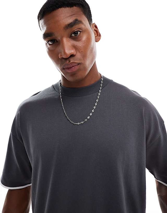 Asos ASOS DESIGN Heavyweight Oversized Boxy T-shirt With Contrast White Binding In Charcoal